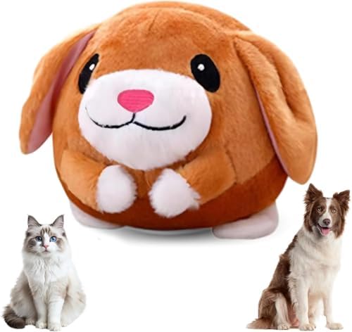 Active Moving Pet Plush Toy, 2026 Upgrade Squeaky Moving Dog Ball Toy Interactive Puppy Toys, Rechargeable Cartoon Plush Bounce Talking Toys to Keep Them Busy (Dog)