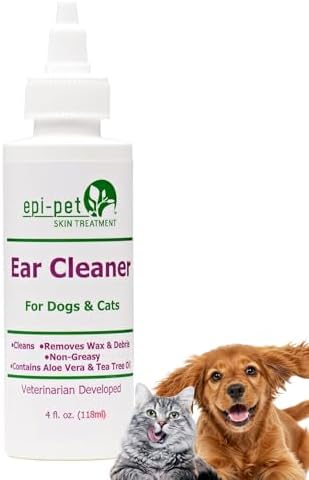 Epi-Pet Ear Cleaner for Dogs & Cats – Vet-Approved Ear Wash for Itchy, Smelly, Dirty Ears – Gentle, Alcohol-Free Formula – Removes Wax, Debris & Odor – Daily Ear Care for Pets – 4 oz