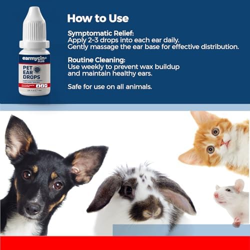EARMYCIN Ear Infection Treatment Drops for Dogs and Cats,with 0.02% Hypochlorous Acid Soothing Dog Yeast Infection, Itchy Ear Relief-Treats Ear Infections for Dogs & Cats (0.33 fl oz)