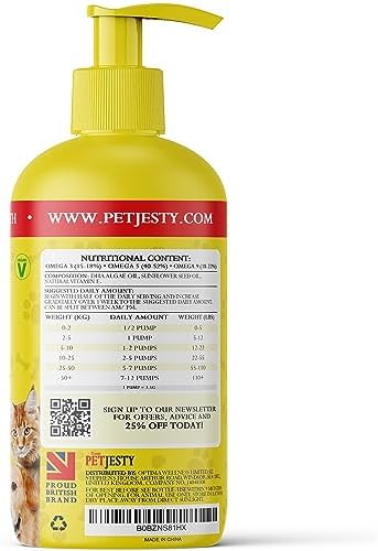 PetJesty Pure Omega 3 Oil for Dogs & Cats 26.39oz - Omega 3 Skin & Coat Support- Liquid Food Supplement for Pets - Vegan pet + DHA for Joint Function, Immune & Heart Health, Non Fish Oil Dog and Cat