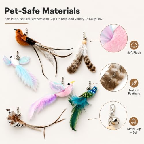 6PCS Interactive Cat Feather Toy Set, Realistic Bird Simulation Cat Toy