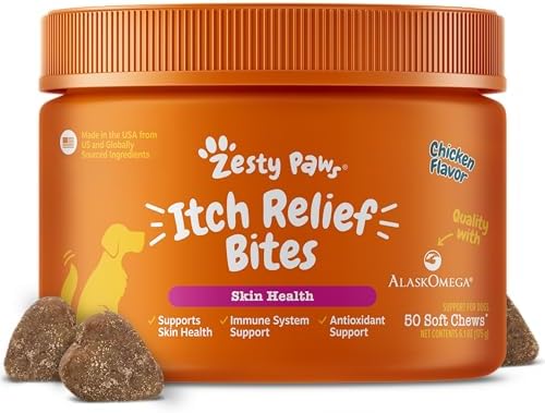 Zesty Paws Itch Relief for Dogs - Omega 3 for Dogs, Chicken, 50 Ct
