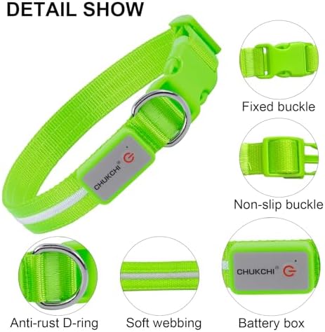 CHUKCHI LED Dog Collar Rechargeable,Waterproof Flashing Collar,Light Up Glow Collar, Adjustable Soft Safety Light Up for Small Medium Large Dogs Walking Camping at Night (Green-M)