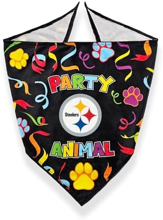 NFL Pittsburgh Steelers Dog Birthday Party Set 10pcs with 1 Football Bandana Large/X-Large, 1 Crown Hat, 1 Banner, 1 Birthday Cake Toy & 6 B-Day Balloons, Dog Birthday Set, Costume, Fun Doggie Pawty