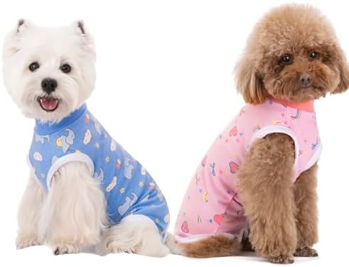 2 Packs Pet Dog Recovery Onesie Suit for Dogs Cats After Surgery,Dog Abdominal Wounds Bandages Cone E-Collar Alternative. (Blue, XS)