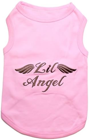 Parisian Pet Dog Tshirt - Embroidered “ Lil Angel “ Girl Dogs Apparel - 100% Cotton, Lightweight Dog Clothes Female - Pink Doggy Tee Shirts - Sleeveless Shirt for Large Dogs - XL