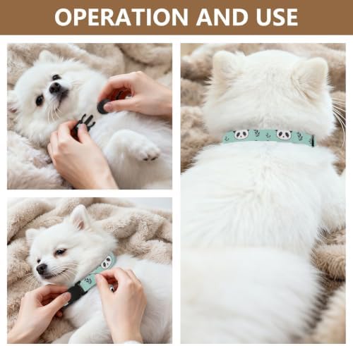 Cute Panda Green Decorative Pet Collar with Bell 2 Pack Cat Collars Adjustable 10.6 to 17.1 Inches
