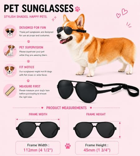 G010 Dog Pet Costume Prop Aviator Sunglasses Medium Breeds 20-40 lbs (2-Pack Aviator Black + Sports Turbo Black)