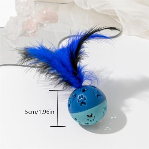 BeeSpring Cat Balls Interactive Cat Toy Feather Balls with Loud Bell Inside (2Pcs Blue)