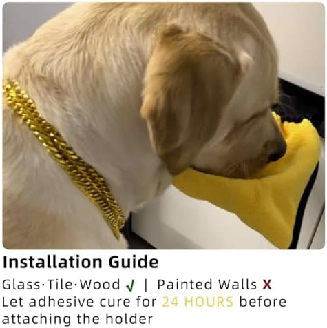 MANON ROSA Pet Towel for Drying Dogs Face and Mouth Quick Dry – Train Dog to Wipe Face After Drinking, Self-Cleaning Wall-Mount Holder with 2 Super Absorbent Microfiber Towels(8"x9")
