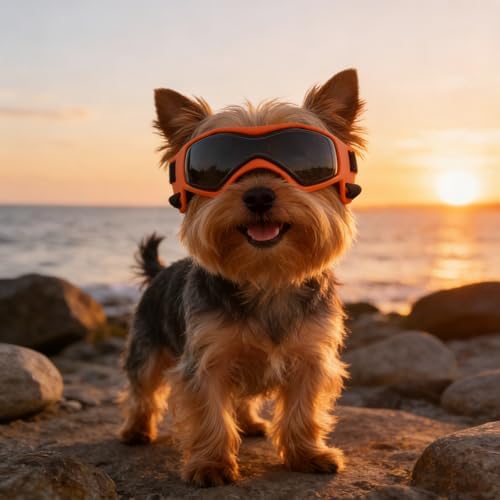 Dog Goggles for Small Breed, Anti-UV Windproof Extra Small Dog Sunglasses, XSmall Pet Eye Protection for Riding Cycling Hiking, Orange XS