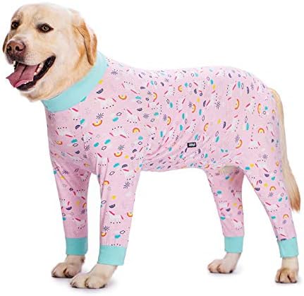 Dog Surgery Recovery Suit Female Male for Dogs After Surgery Medium Large Dogs Onesie Dog Pajamas Pjs Clothes (Pink Rainbow, 28 (Chest 26.77 in | Backlength 18.11))
