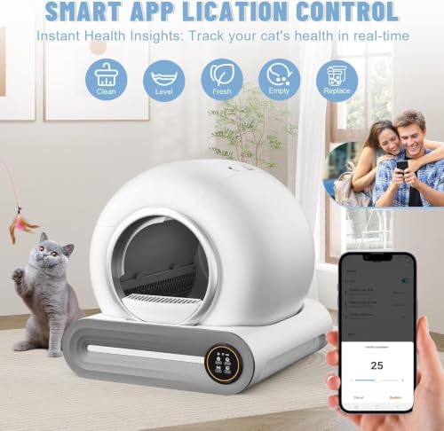 SUW Self Cleaning Litter Box, Automatic Cat Litter Box for Multiple Cats, 65L+9L Robot, APP Control, 3 Rolls Grabage Liner Bags, 1 Odor Eliminator, Negative ion Deodorization, Toilet Monitorin,White