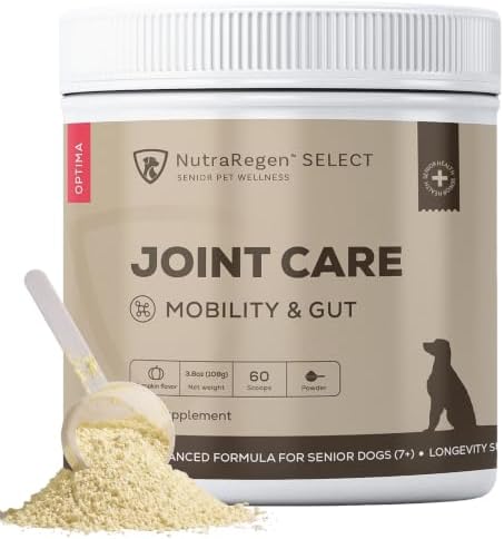 NutraRegen Select Optima Dog Joint Supplement for Senior Dogs – Glucosamine, Chondroitin & MSM + Probiotics & Prebiotics – Mobility, Joint & Digestive Health – 60 Scoops