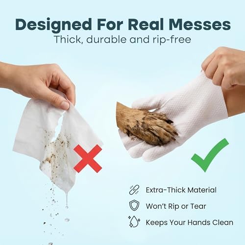 Uproot QuickClean Gloves Pro: Extra-Thick Pet Glove Wipes for Dogs & Cats - Easy Wipe Paws, Eyes, Ears, Butt, & Body - Lick-Safe for Cats & Dogs - Cleaning, Deodorizing & Grooming (20+6 Pack)
