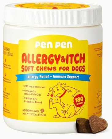 PENPEN Dog Allergy Chews - Anti-Itch & Itchy Skin Support for Dogs, Probiotics & Omega 3 (Fish Oil) for Immune & Gut Health - Salmon Flavor - 180 Soft Chews