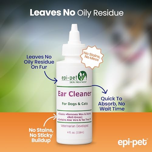 Epi-Pet Ear Cleaner for Dogs & Cats – Vet-Approved Ear Wash for Itchy, Smelly, Dirty Ears – Gentle, Alcohol-Free Formula – Removes Wax, Debris & Odor – Daily Ear Care for Pets – 4 oz