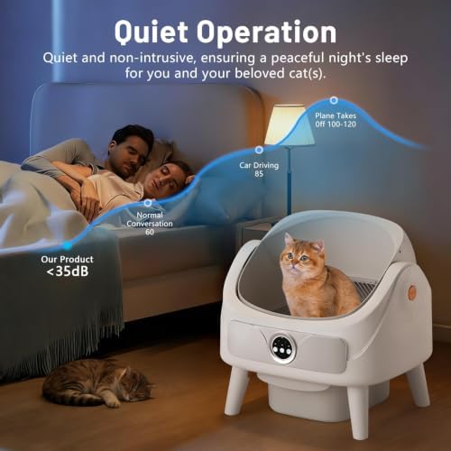 DuckSky Automatic Litter Box, Open-Top Self Cleaning Cat Litter Box for Multiple Cats, Large Capacity Robot, APP Control, Safety Protection,1 Odor Eliminator, 2 Rolls Litter Liner Bags,