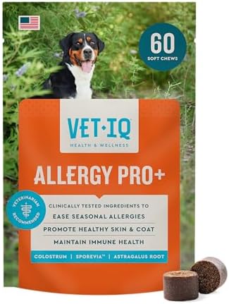 VetIQ Allergy Pro+ Soft Chews for Dogs, Dog Allergy Chews, Seasonal Support, Colostrum, Astragalus Root, Sporevia, Hickory Smoke Flavor, 60 Count