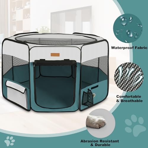 Akinerri Portable Dog Playpen, Foldable Pet Play Pen for Puppy Cat, Blue
