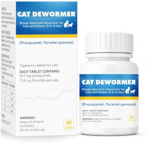 7 Way De-Wormer Chewable Tablets for Dogs & Cats, Pyrantel Pamoate and Praziquantel Formula, for Cats and Kittens 2-16 Ibs, 50 Count