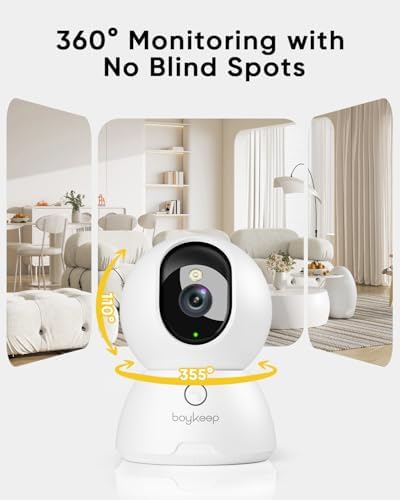 BoyKeep 2K Cameras for Home Security, 2-Pack Indoor Camera with Night Vision, Pet Camera Indoor with Phone App, Motion Detection, 2-Way Audio, Cloud/SD Card Storage, Compatible with Alexa