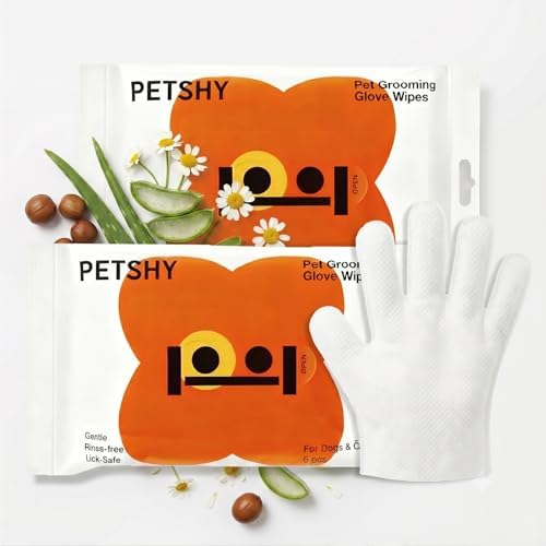 12 Count Pet Glove Wipes for Dogs and Cats, Unscented Dog Bath Gloves, Extra Thick Grooming Wipes for Daily Use, Outdoor Camping and Travel, 6 Count x 2 Pack