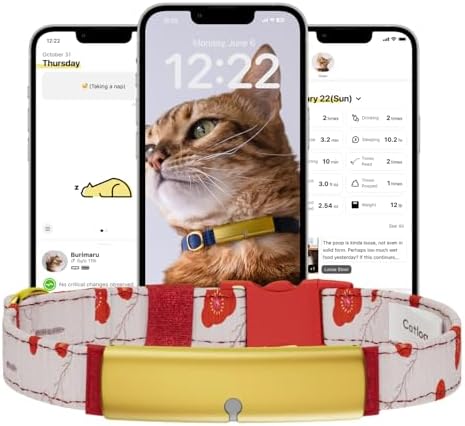 Health Tracker for Cats - Smart Cat Collar with Safety Breakaway Buckle for Indoor Cats, Wellness Alerts, Real-time Monitoring (Kimono (Ume),XS)