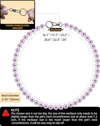 Chunky Pearl Dog Necklace (Beads 20mm),Elegant Classic Super Big Pearl Collar Necklace Accessories for Medium Large Dogs Occasions and Gatherings (Purple, L(Neck Girth17''-18.5''))