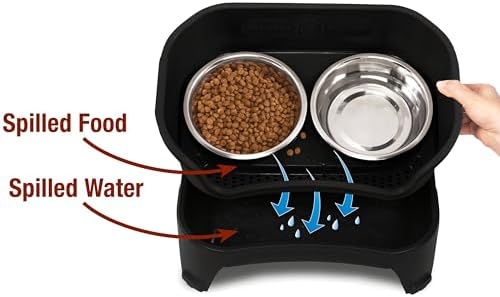Neater Feeder Express Mess Proof Dog Bowls Elevated for Medium to Large Sized Breed, No Spill Raised Dog Food Bowl Stand, Stainless Steel Food and Water Bowl Set, Pet Dish Feeding Station, Black