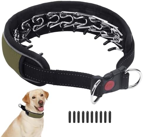 Martingale No Pull Dog Collar for Large Medium Dogs Training Walking, Heavy Duty Nylon Reflective Adjustable Anti Pull Slip Collar with Buckle L Army Green