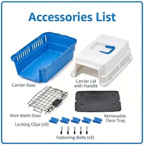Hard-Sided Pet Carrier for Cats and Small Dogs, 20" Sturdy Travel Kennel with Secure Wire Door & 360° Ventilation, Portable Plastic Crate for Vet Visits & Car Travel (White/Blue)