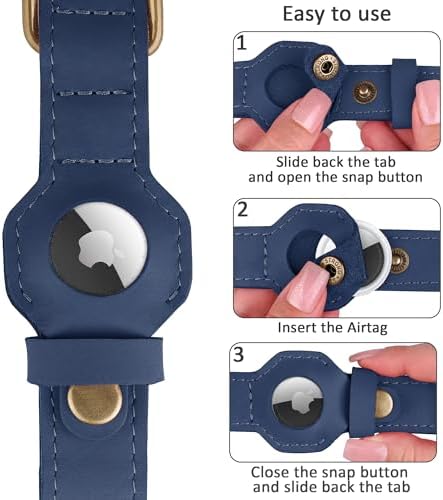 AirTag Dog Collar - Genuine Leather Dog Collar with Apple AirTag Holder and Metal Buckle - Smart GPS Tracking Pet Collars for Small Medium Large Dogs Puppy (Smoky Blue, S, 12"-15" Neck Fit)