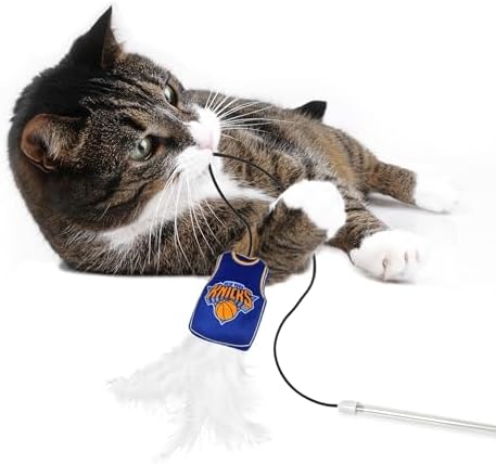 NBA NEW YORK Knicks Team Jersey Wand with CAT NIP, Cat Toy Jersey Shaped Plush Teaser Toy for Cats & Kittens - Interactive Pet Toy for Play & Exercise