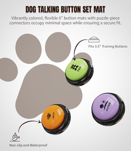 Acools 6 Pcs Dog Buttons for Communication Pet Training Buzzer, 30 Second Voice Recording Button, Dog Talking Button Set with 6 Color Anti-Slip Mat and 48 Scene Stickers