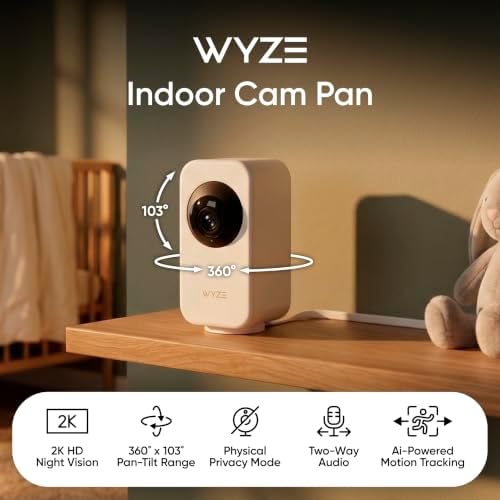 WYZE Indoor Cam Pan, 2K Pan-Tilt Security Camera for Baby/Pet Monitoring