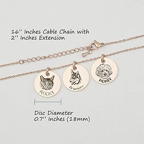 Anavia Personalized Pet Portrait Necklace, Handmade Memorial Jewelry Gift, Custom Round Disc Photo Engraved Necklace for Animal Lovers, Dog Mom, Dog Dad