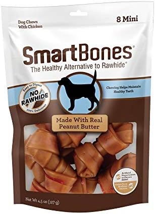 SmartBones Mini Bones Rawhide-Free Dog Treat, Real Peanut Butter, 8 Count