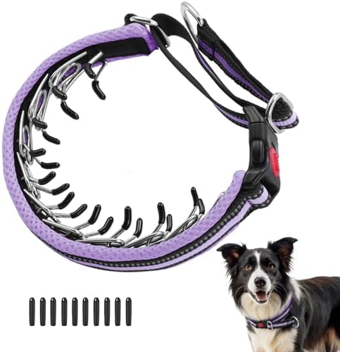 Martingale No Pull Dog Collar for Large Medium Small Dogs, Heavy Duty Nylon Adjustable Reflective Anti Pull Slip Collar with Buckle for Training Walking Hunting S Purple