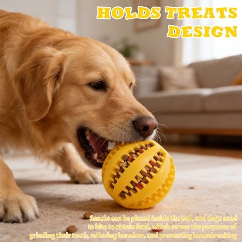 DAMAH Dog Treat Toy Ball, Interactive Tooth Cleaning Toy for Dogs, 2.8 Inch