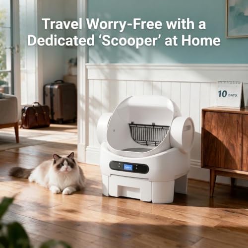 Automatic Litter Box Self Cleaning, Smart Cat Litter Box with 10 Safety Sensors, Open Top Self-Cleaning Litter Box for Multiple Cats, APP Control, 9.5L Waste Bin, 40dB Ultra Quiet for Multi-Cat