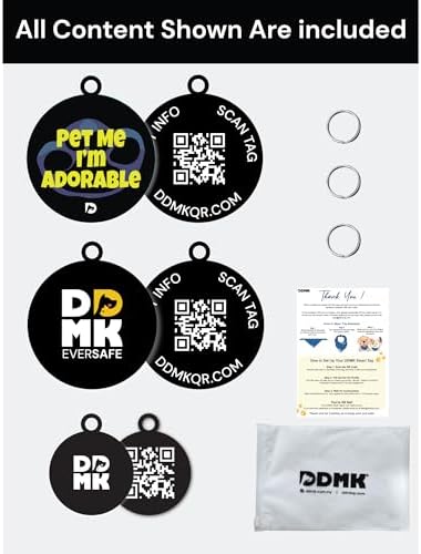 DDMK Smart Pet Tag Set | Includes 3 Tags | QR Code for Instant Alerts | Custom Pet Profiles | Durable & Waterproof | No Subscriptions or Fees |41-PET ME I'm Adorable