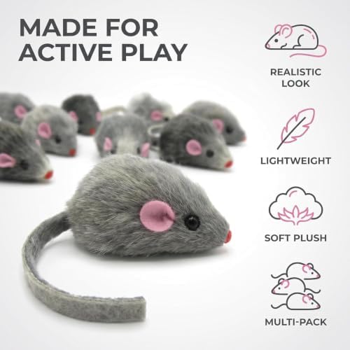 9Pcs Gray Fur Rattle Mouse Cat, Interactive Pet Play Mice, Animal for Cats, Pet Supplies
