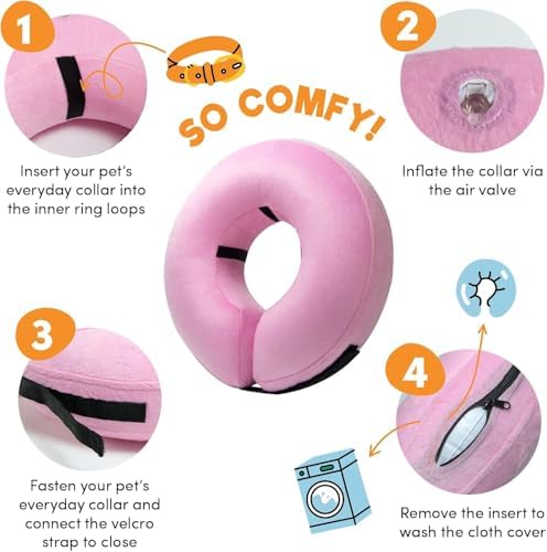BENCMATE Inflatable Dog Cone Collar Alternative After Surgery XXLarge,Pink