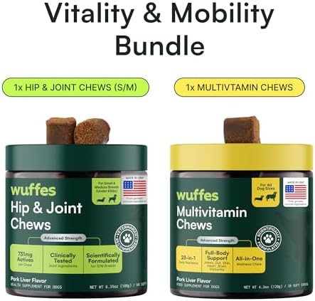 Wuffes Hip and Joint Supplement for and 23-in-1 Multivitamin Bundle for Dogs (Small & Medium Breed)