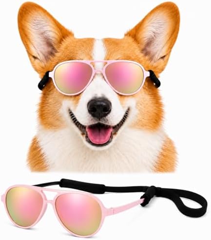 G010 Dog Pet Costume Prop Aviator Sunglasses Medium Breeds 20-40 lbs (2-Pack Black+Pink-Rose Gold mr)