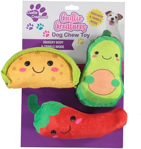 Cudlie 3 Pack Plush Dog Chew Toys – Soft Squeaky Puppy Toys for Small Dogs– 4" Durable, Cute & Safe Pet Toy Gift Set (Food, Fruit, Farm, Zoo & Safari Animal Themes)