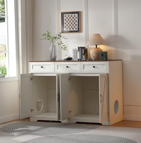 Forest Gravity Double Large Litter Box Cabinet for Self-Cleaning Litter Box