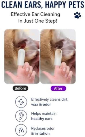 Pet Ear Cleaning Finger Wipes for Dogs & Cats, 50 Count, Unscented Ear & Eye Cleaning Wipes, Soft Non-Woven Finger Wipes for Wax, Dirt & Tear Stain Removal, Gentle Daily Grooming