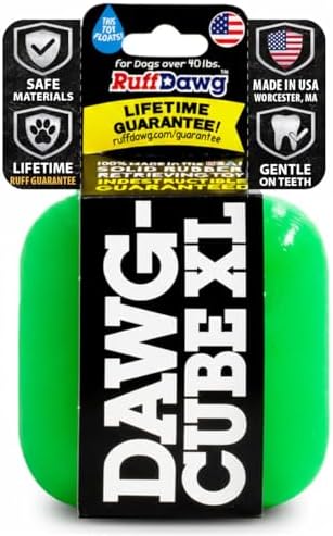 Ruff Dawg Cube XL 3.5 Indestructible Dog Toy, Green – Heavy-Duty Rubber Fetch & Chew Toy for Aggressive Chewers – Erratic Bounce, Floats, BPA & Latex Free – Made in USA